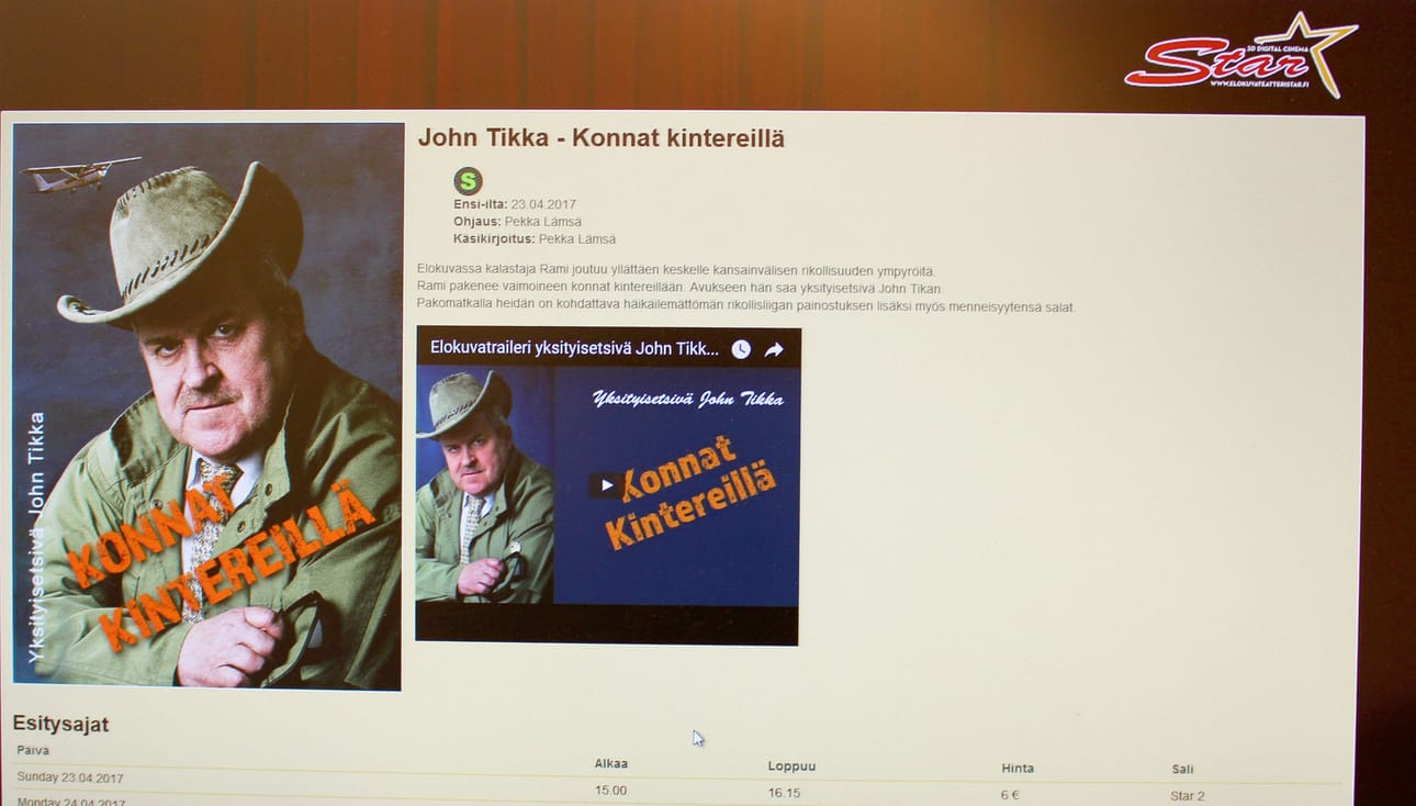 Pääasiassa siikalatvasin voimin syntynyt Yksityisetsivä John Tikka - Konnat kintereillä -elokuva pyörii neljän päivän ajan Elokuvateatteri Starissa.