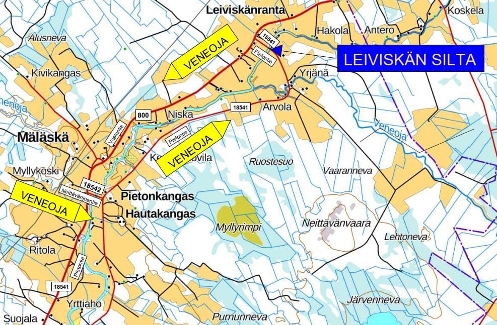 Kestilässä, Leiviskänrannalla alkava siltaremontti tuo kiertotien Pietontiellä liikkuville.
