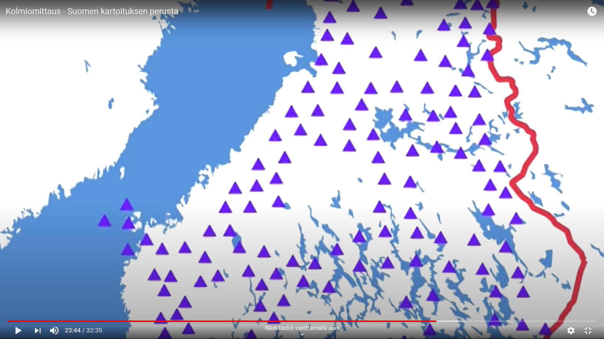 Kolmiomittauskohteita oli ennen gps-aikaa Suomessa satoja. Kuvakaappaus youtubesta löytyvästä dokumenttitallenteesta: Kolmiomittaus - Suomen kartoituksen perusta.