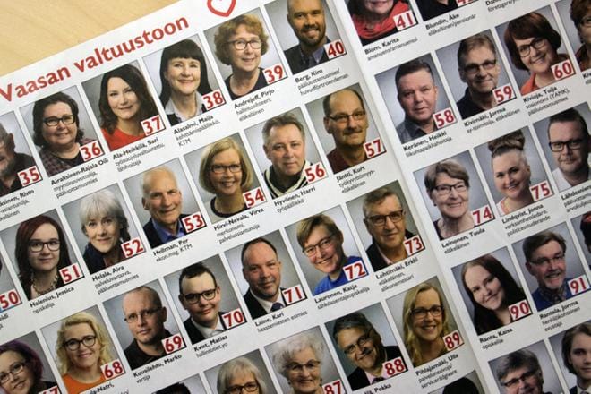 Ehdokas numerolla 55 oli perjantaina kadonnut Vaasan sosialidemokraattien vaalimainoksesta. Niina-Maria Holmin nimi katosi myös Vaasan SDP:n internetsivujen ehdokaslistalta. Kuva: Janette Litmanen