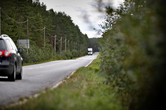 Tienvarsien nurmi on niitetty tiellä 711 matalaksi kesän aikana. Syksyn kuluessa Destia lupaa raivata myös näköesteiksi kasvaneet vesakot pois ojista. KUVA: TOMI KOSONEN