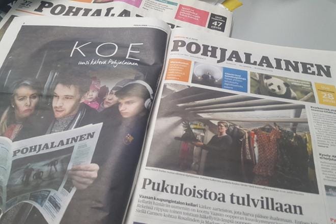Pohjalainen ilmestyi torstaina ensimmäistä kertaa tabloidina. Lukijat saivat kommentoida uudistusta verkossa heti aamulla. Kuva: Sarianne Tekoniemi
