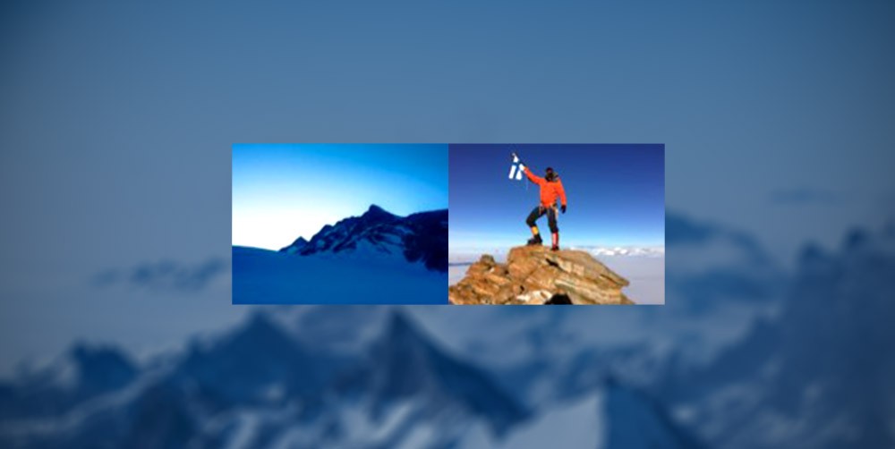 Satelliittipuhelimella otettu kuva Mount Suomen huiputtamisesta.