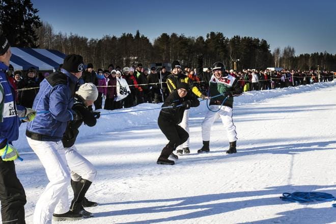 Olli Sarkaranta, Piia Talvilahti ja Mikko Ojanperä olivat raviohjastajien köydenvetokisan väkevin tiimi.