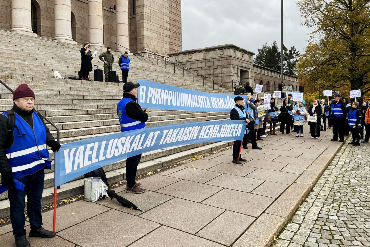 Karvalakkilähetystö valisti päättäjien lisäksi ohikulkijoita Helsingissä eduskuntatalon portailla perjantaina aamupäivästä.
