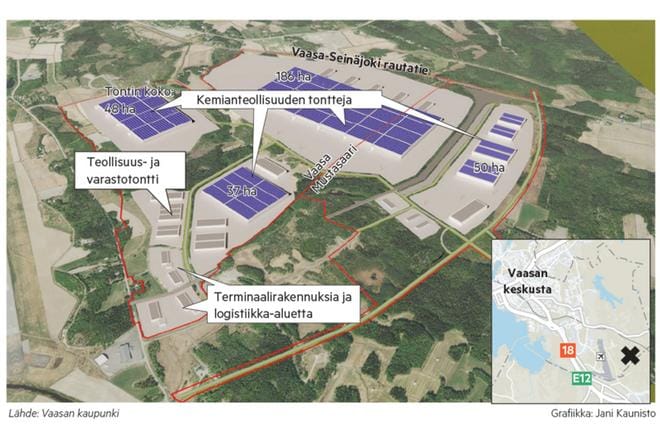 Vaasan ja Mustasaaren yhteisellä suurteollisuusalueella on neljä tonttia kaavoitettu kemianteollisuudelle. Lisäksi on kaavoitettu tontteja teollisuuden tukitoimille.