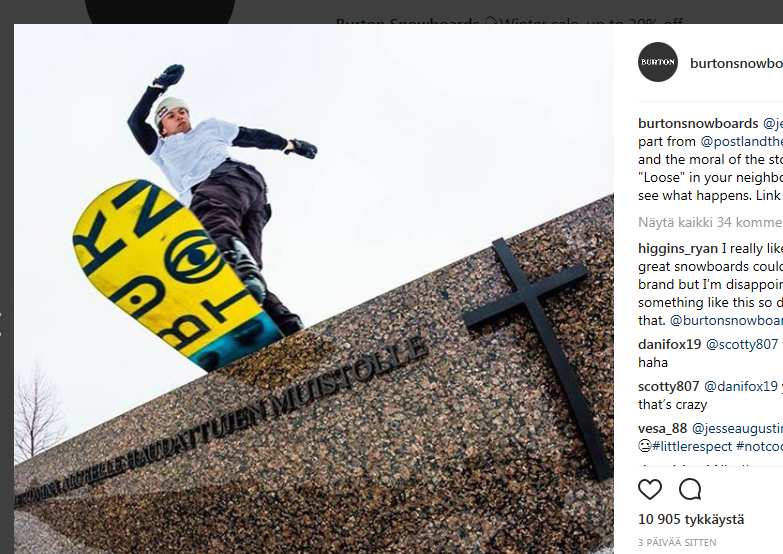 Kuvakaappaus Burtonin Instagram-tililtä.