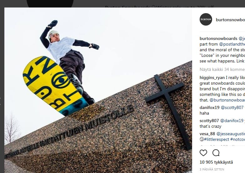 Kuvakaappaus Burtonin Instagram-tililtä.
