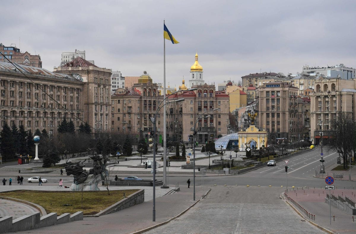 Ukrainan pääkaupungissa Kiovassa kuultiin varhain aamulla voimakkaita räjähdyksiä. LEHTIKUVA/AFP