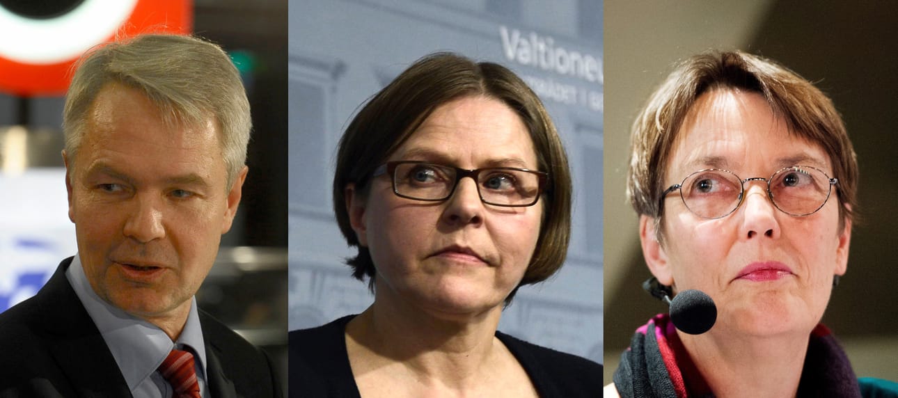 Vihreiden entiset ministerit Pekka Haavisto (vas.), Heidi Hautala ja Satu Hassi ovat huolissaan kehitysmäärärahojen pienentämisestä.