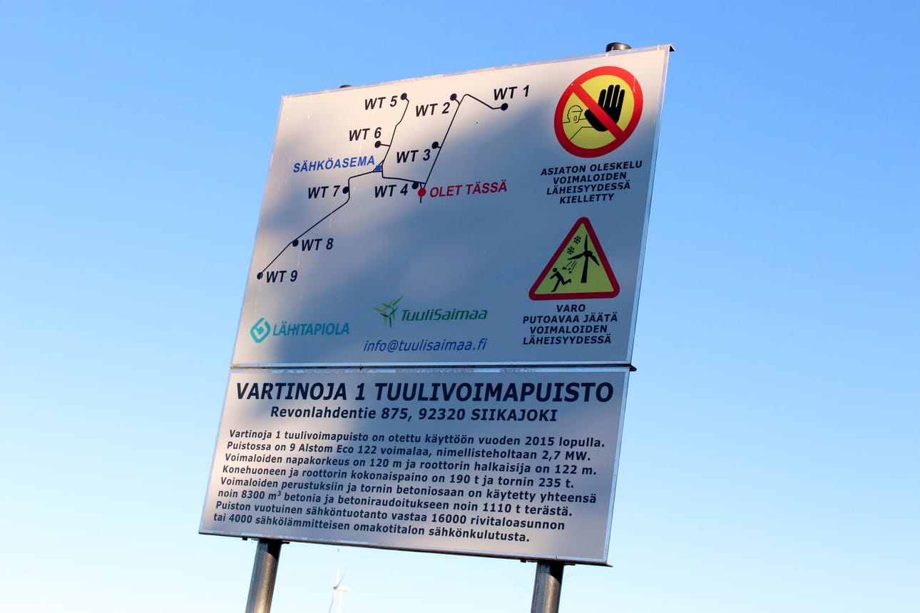 Siikajoen kunnanhallituksen puheenjohtaja Kauko Lehto on kirjoittanut vastineen viime viikon Siikajokilaaksossa Vartinoja 2 tuulivoimapuiston rakentamisen suunnittelua koskeneeseen mielipiteeseen. Kuvituskuvana Vartinoja 1 tuulivoimapuiston opastekartta vuodelta 2016.