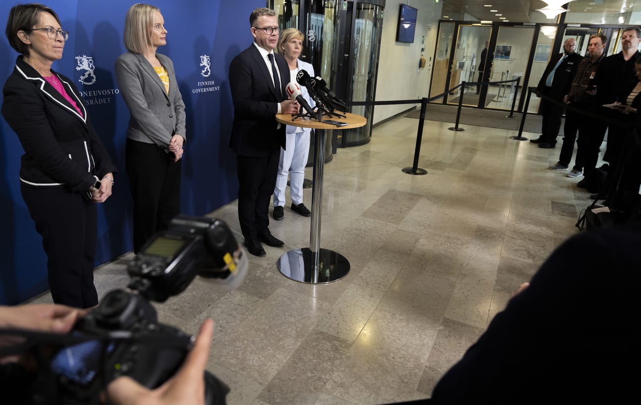 Petteri Orpon (kok.) piti budjettiriihen aloituspäivänä tiistaina infon medialle ennen neuvotteluihin käymistä.