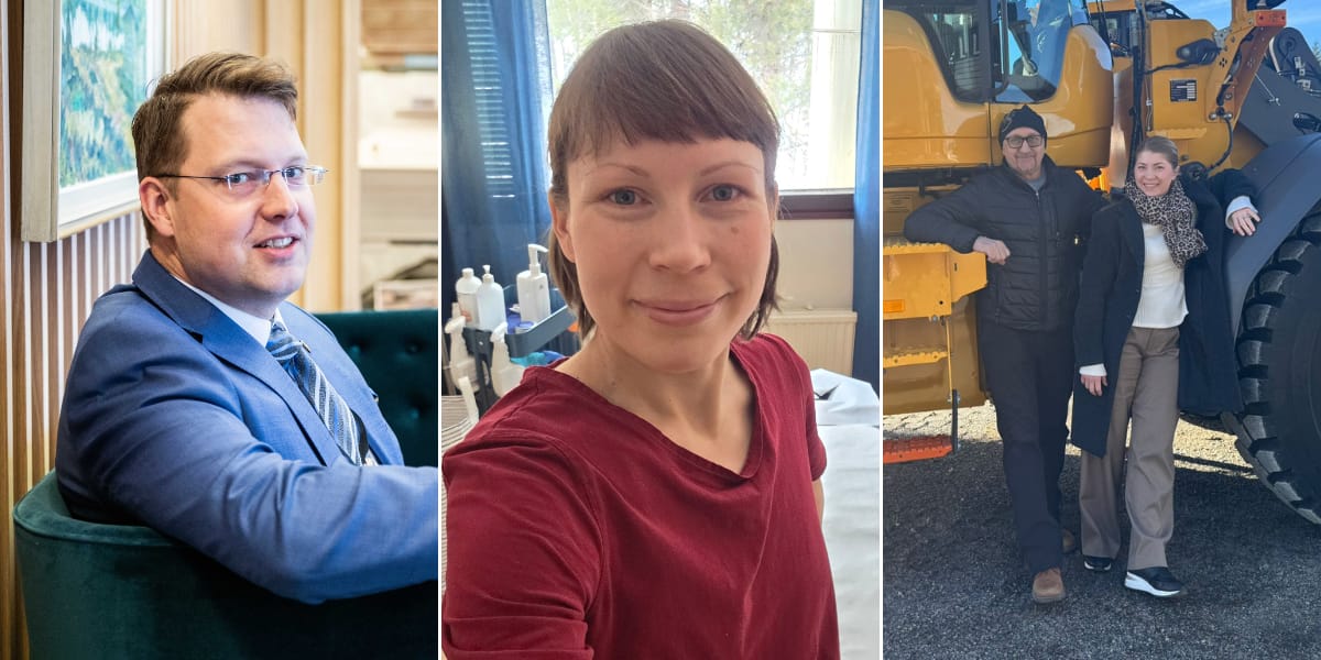 Yrittäjäjärjestön tuki näkyy arjessa eri tavoin. Kuvassa Ville Pekka Jokela, Edit Heiskanen ja Ilpo Varonen sekä Varosen tytär Jannika Vaara.