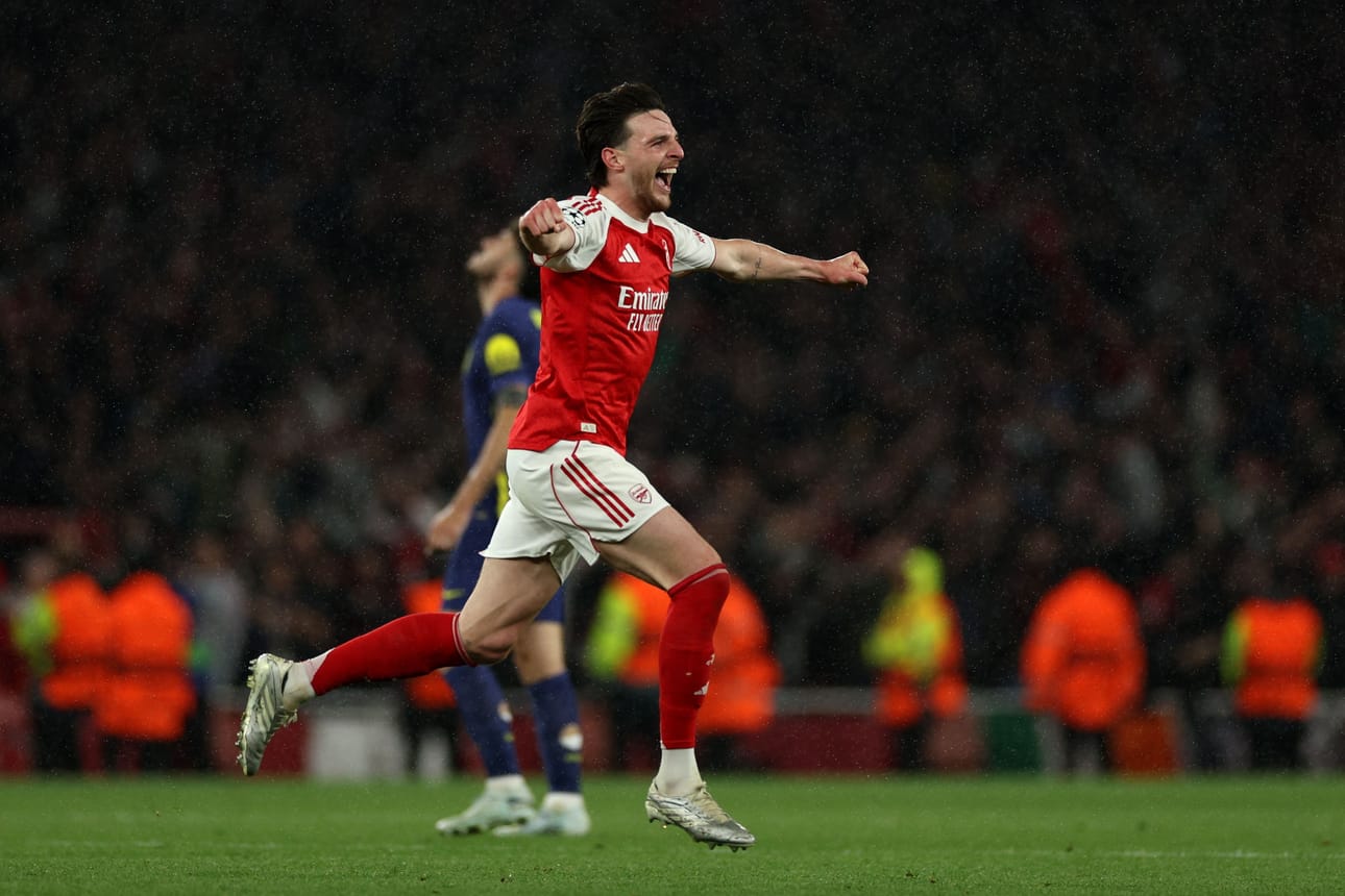Declan Rice juhlii Arsenalin finaalipaikkaa.