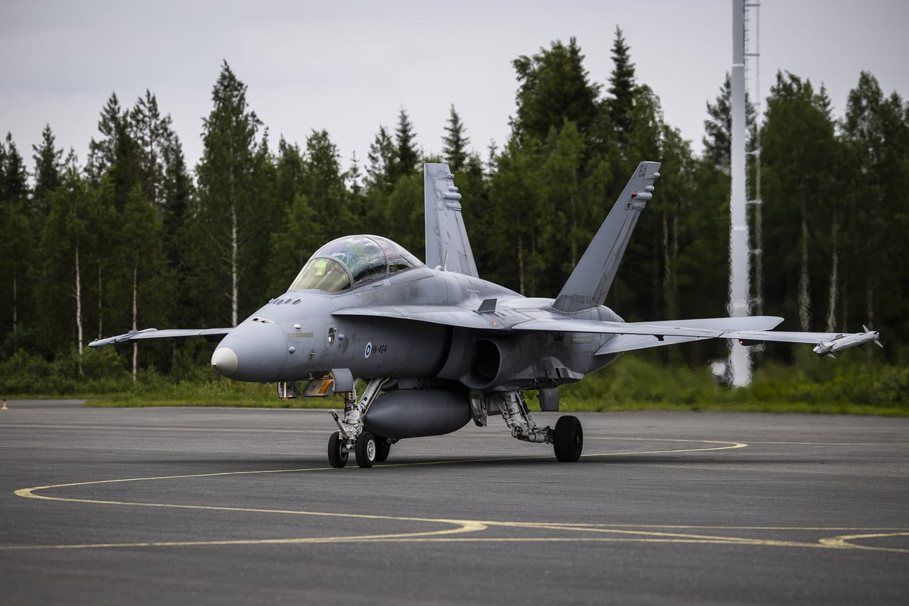 F-18 Hornet hävittäjä Ramstein Flag 26 harjoituksessa Rovaniemellä.