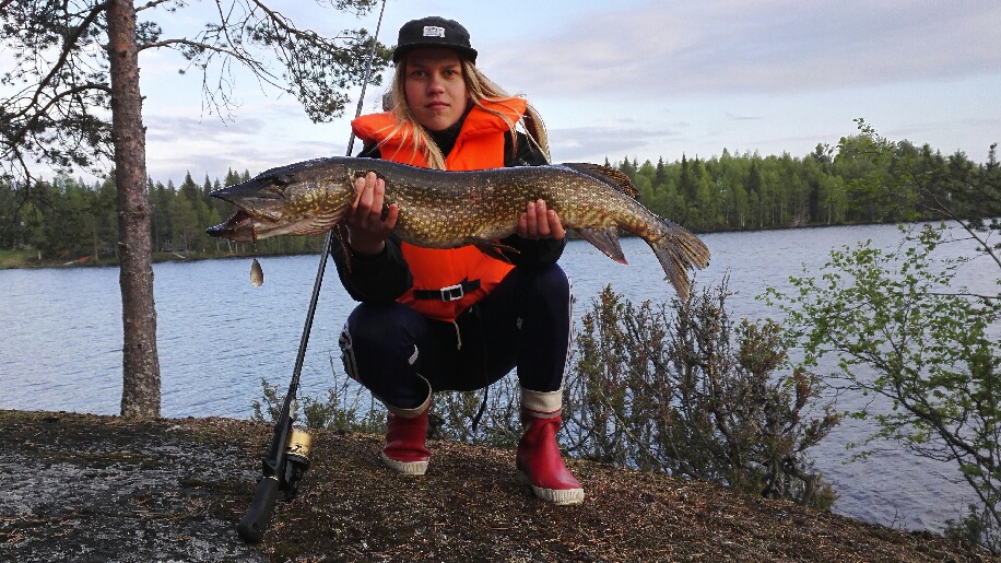 Esikoiseni toi näytille juhannusheilan Kuusamon Kirpistöstä. Kalakuva.