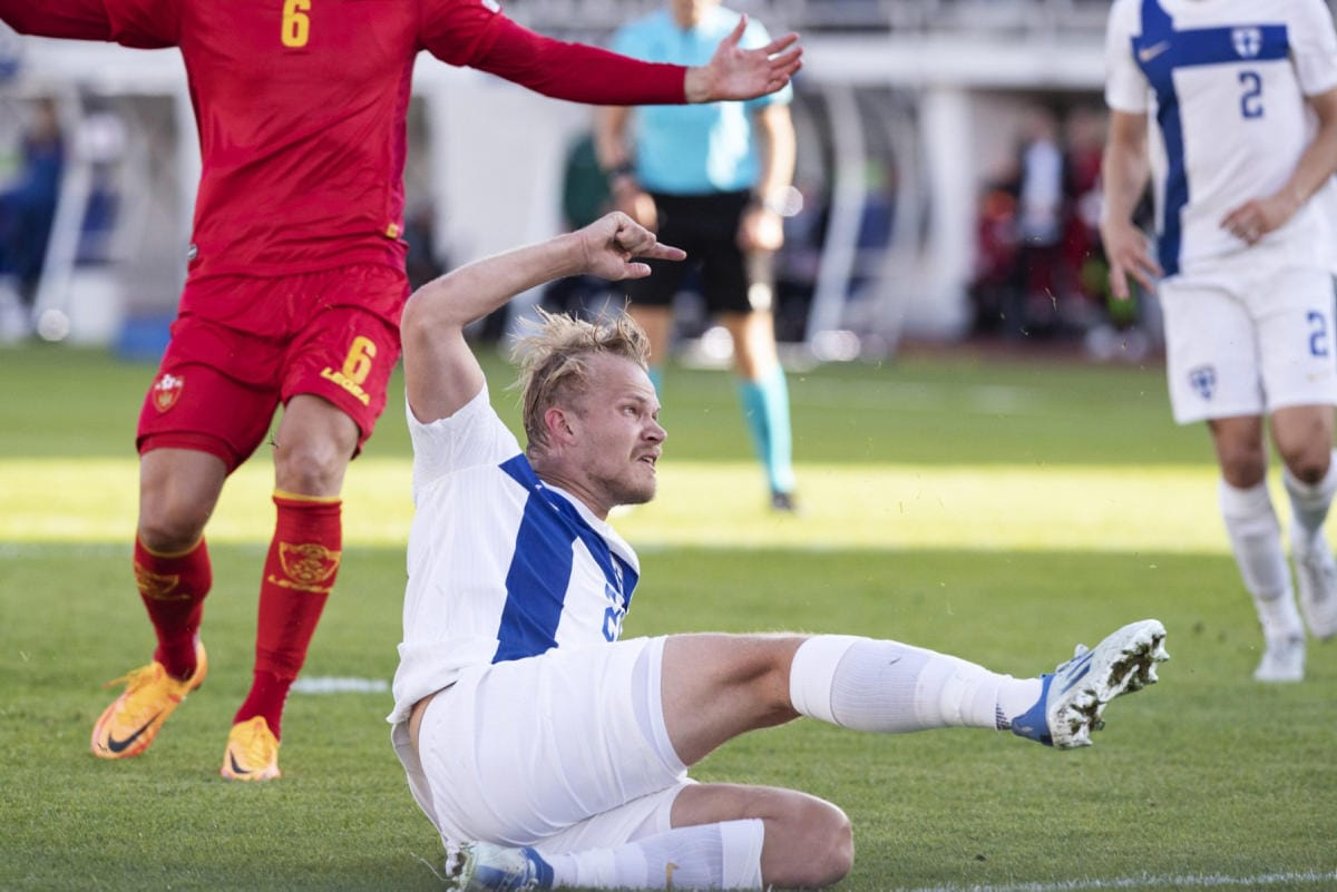 Joel Pohjanpalo osui avauspuoliajalla kahdesti Montenegroa vastaan. LEHTIKUVA / Roni Rekomaa