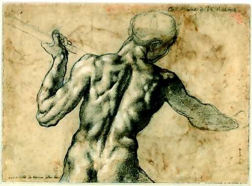 Tutkielma. Michelangelon tutkielma Cascinan taistelukuvaa varten (noin 1504).