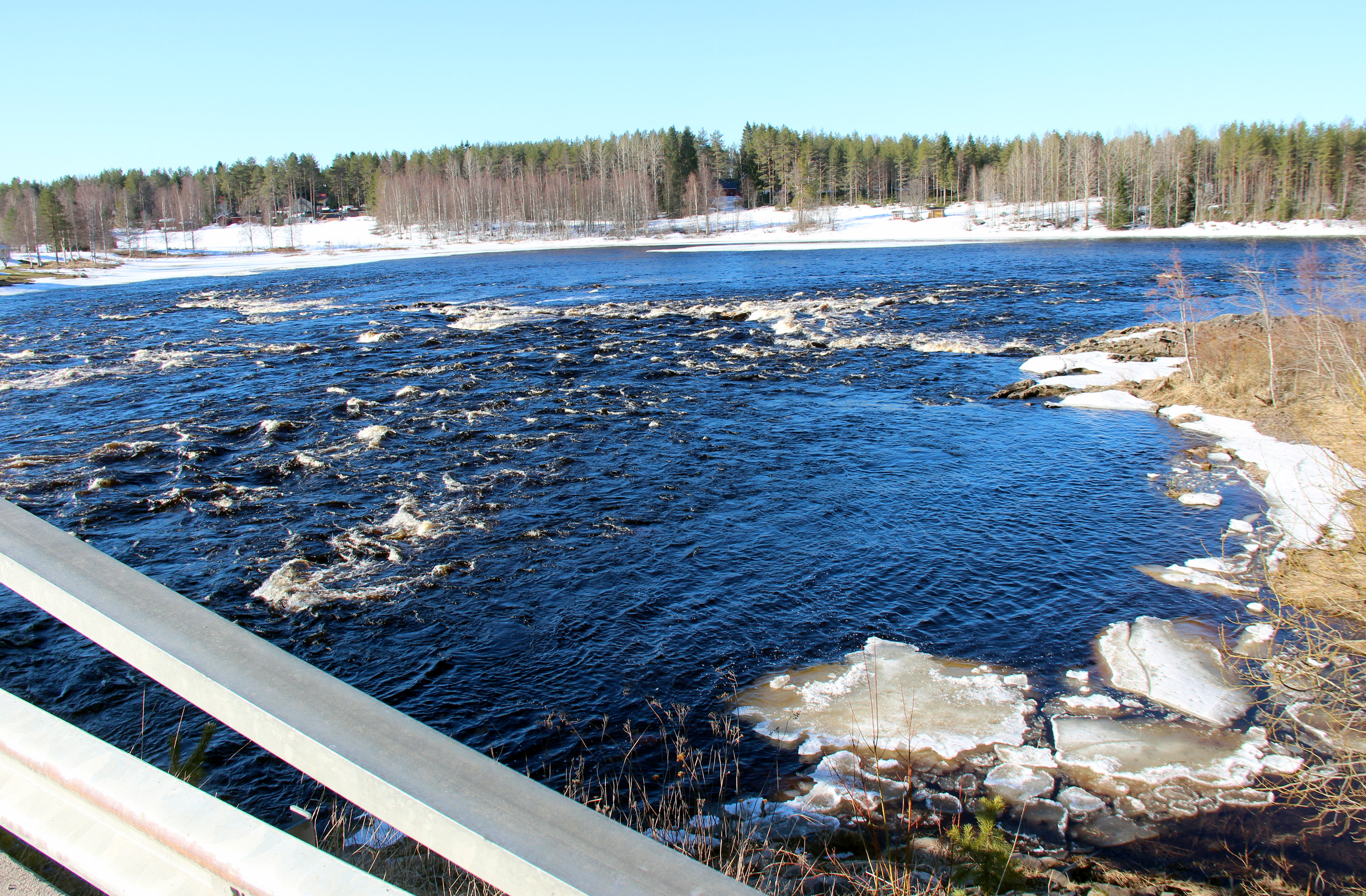 Näkymä Kipinästä Iijoelle tiistaiaamuna. Tohon koski pauhasi.