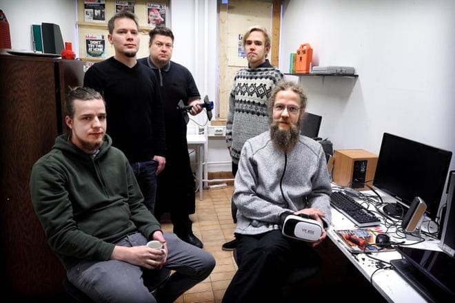 Seinäjoki Hacklabin Juuso Yli-Sorvari, Jarkko Loponen, Petri Loues, Jan-Ilmari Oksaharju ja Jani Kauhanen uskovat, että uudet tilat ovat kokonaisuudessaan valmiina muutamassa kuukaudessa. KUVA: JOUKO HÄNNINEN