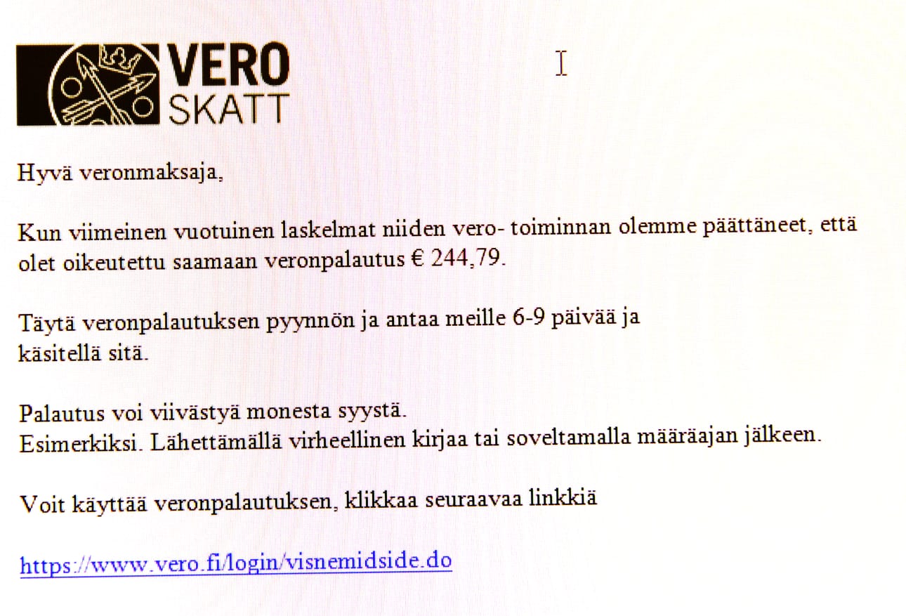 Huijausviestissä kalastellaan sähköpostin vastaanottajan tilitietoja.