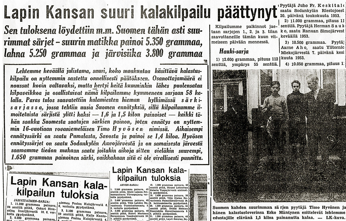 Kalavaleita vastaan jo vuodesta 1953: 16-vuotias särkimestari oli Lapin Kansan ensimmäisen kalakilpailun sankari
