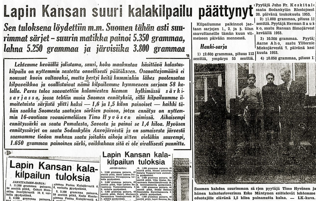 Näin Lapin Kansa uutisoi ensimmäisestä kalakilpailustaan, joka järjestettiin 1953.