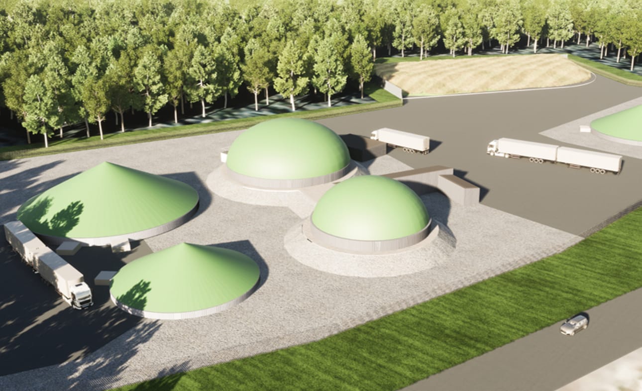 3D-havainnekuva Ikarin biokaasulaitoksesta.
