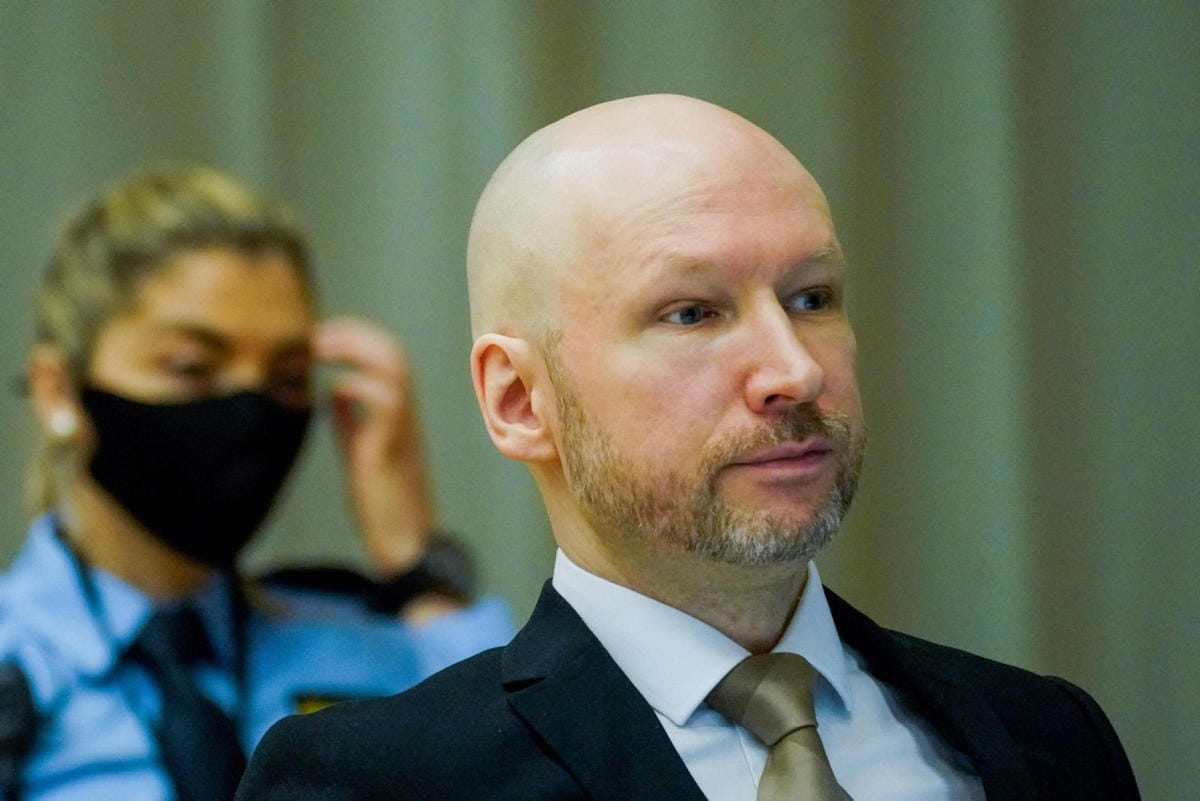 Anders Behring Breivik surmasi 77 ihmistä vuonna 2011 tekemässään iskussa Oslossa ja Utöyan saarella. Lehtikuva/AFP