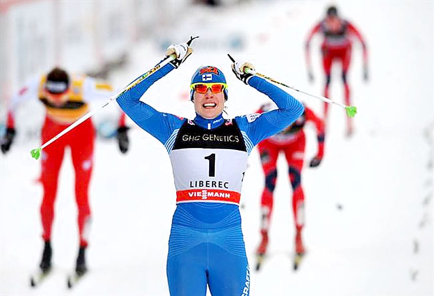 Tässä varmistuu Mona-Liisa Malvalehdon yksi uran makeimmista voitoista, kun hän ylittää maalilinjan ykkösenä Slovakian Liberecin maailmancupin sprintissä 2013.