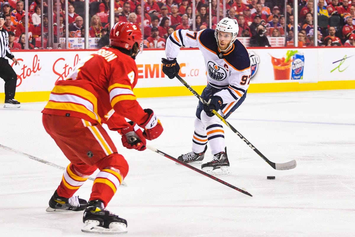 Oilersin ykköstähti Connor McDavid iski vierasottelussa ratkaisumaalin ajassa 65.03. LEHTIKUVA/AFP