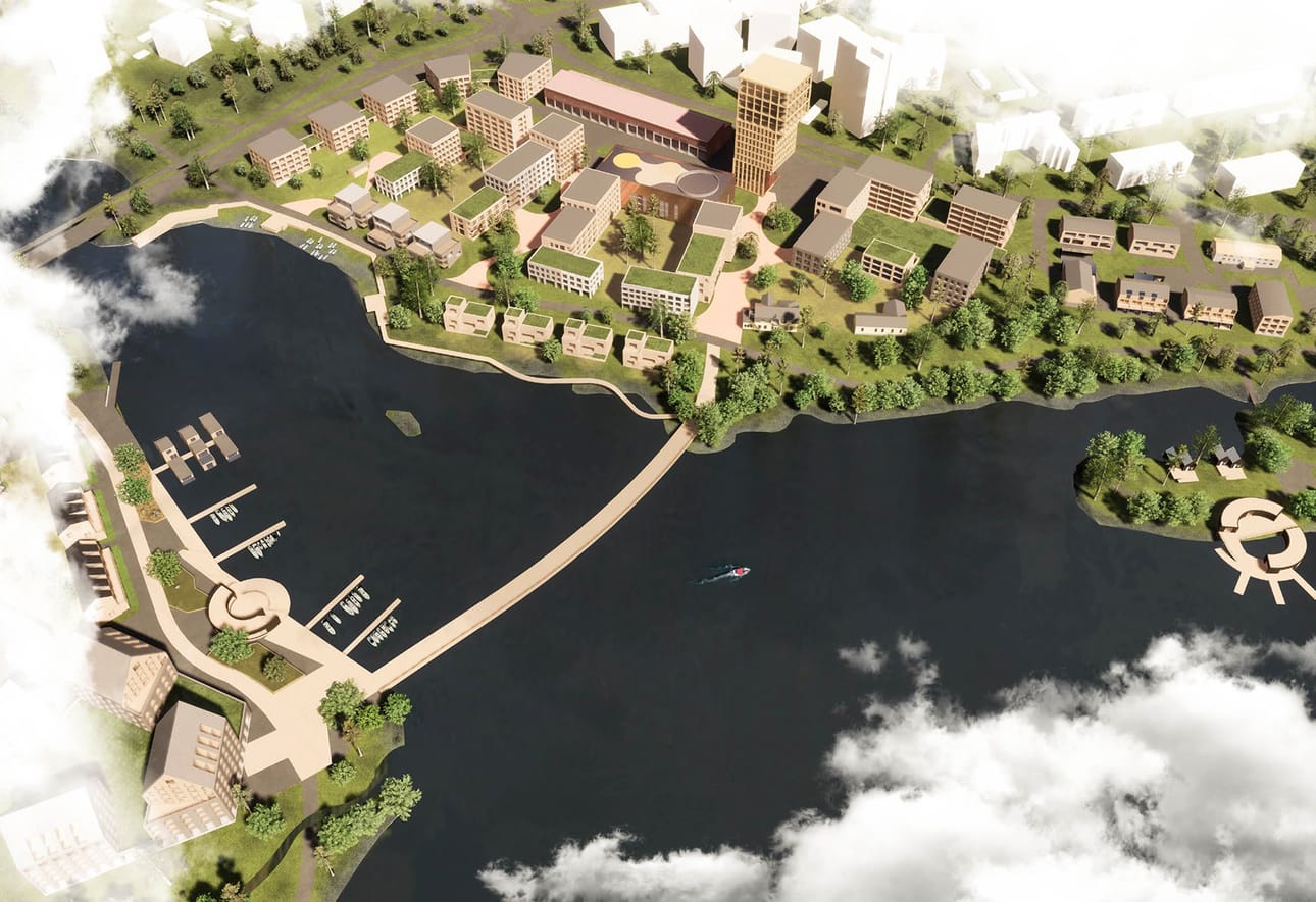 Asuntomessut järjestetään Oulussa vuonna 2025. Havainnekuva Hartaanselänrannan messualueesta.