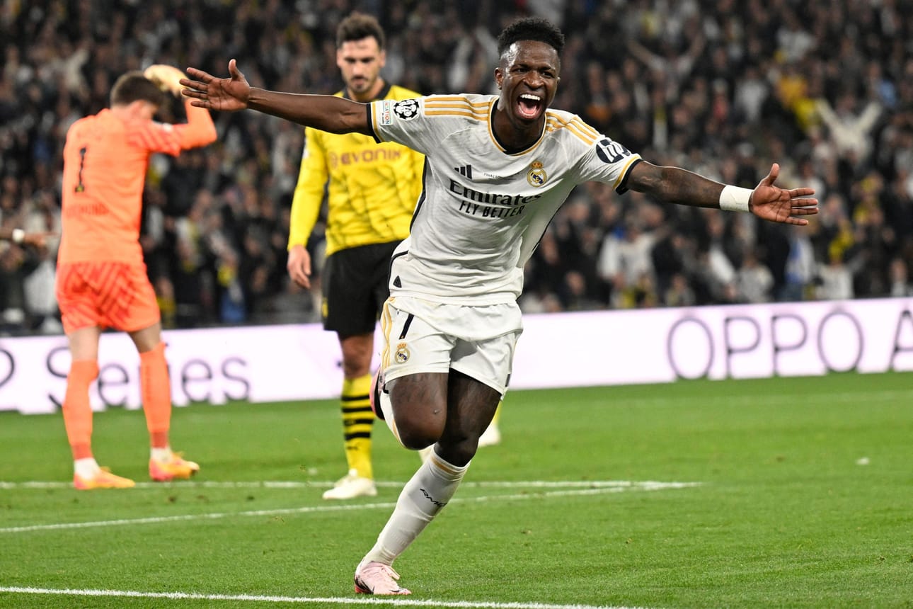 Vinicius Junior teki Real Madridille 2–0-maalin. LEHTIKUVA / AFP