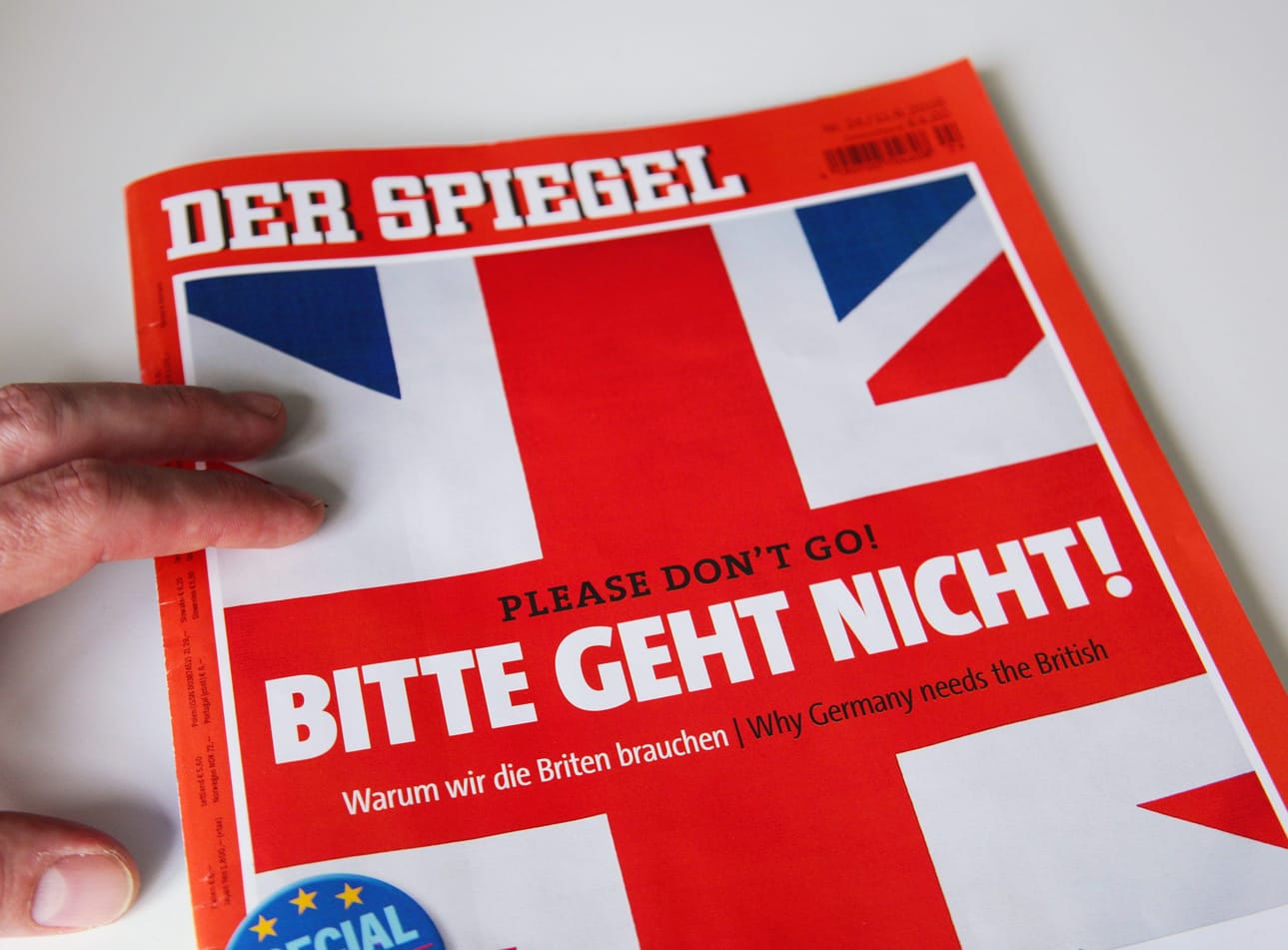Saksalaisen Der Spiegel -lehden kannessa pyydettiin viime viikolla brittejä pysymään EU:ssä: "Älkää lähtekö!"