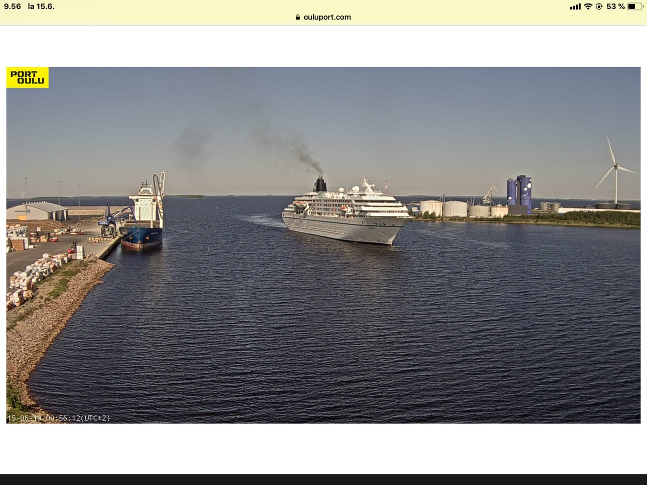 Risteilyaluksen saapuminen tallentui satamakameraan.