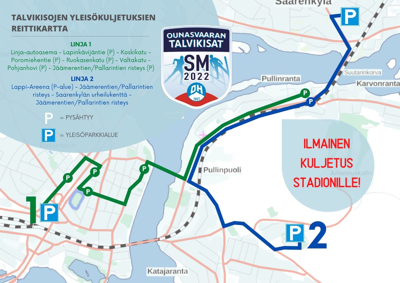 Yleisökuljetusten reittikartta.