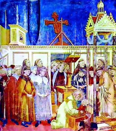 Jouluyö Grecciossa. Jouluseimi Fransiskus Assisilaisen elämänvaiheita kuvaavasta, Giotto di Bondonen maalaamasta freskosarjasta Pyhän Fransiskuksen yläkirkossa Assisissa, Italian Umbriassa. Giotto di Bondone maalasi freskotekniikalla yläkirkon ikkunoiden kohdalla kulkevan käytävän alapuolelle kirkon molemmille sivuille yhteensä kolmekymmentäkaksi kohtausta Pyhän Fransiskuksen elämästä ja teoista