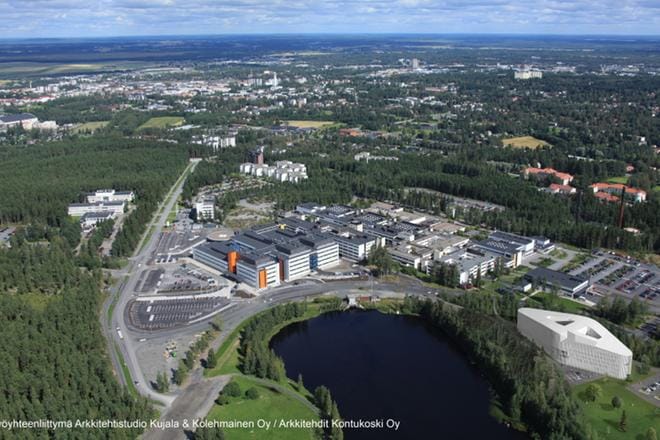 Kyrkösjärven rantaan rakennettava M-talo näkyy luonnoskuvan oikeassa alakulmassa.