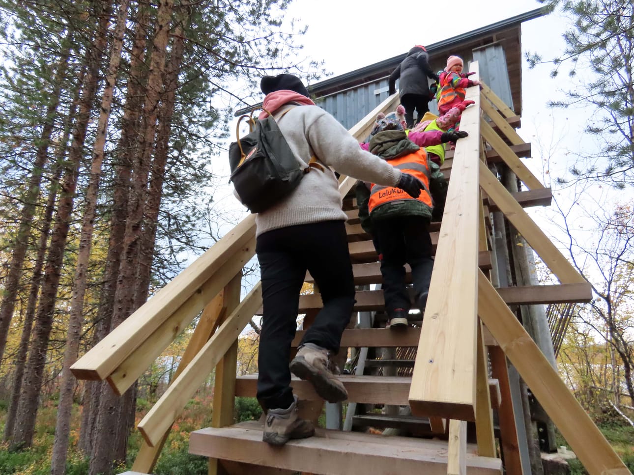 Nousu on aikaisempaa loivempi, joten nuoremmatkin lintubongarit pääsevät helposti ylös. Ylhäällä portaiden päässä on myös portti suojana.