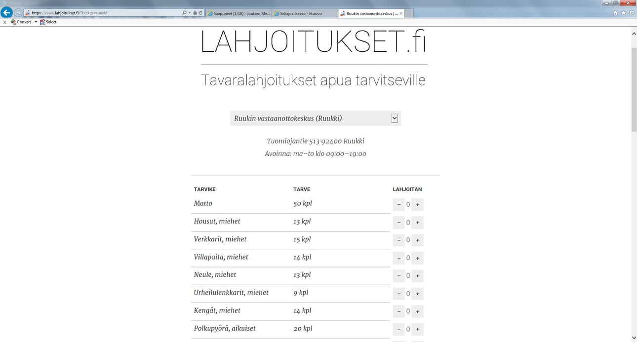 Jos mielit antaa hyvää tavaraa jakoon Ruukin vastaanottokeskukseen, katso www.lahjoitukset.fi mitä keskuksessa tarvitaan.