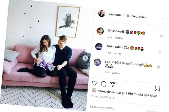 Kuvakaappaus Sanna Marinin Instagram-tililtä.