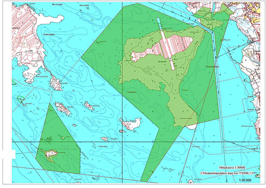 Kraaseliin tulee noin 1500 hehtaarin luonnonsuojelualue. Saaren keskelle jää vielä yksityisten maita.
