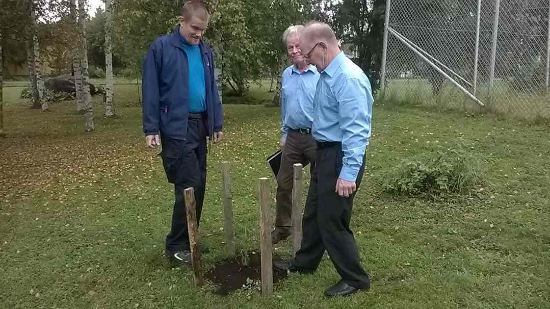 Jari Sihvonen (vas.), Vesa Heilala ja Mikko Jussila istutuspuuhassa. Kuva Pentti Syrjäpalo