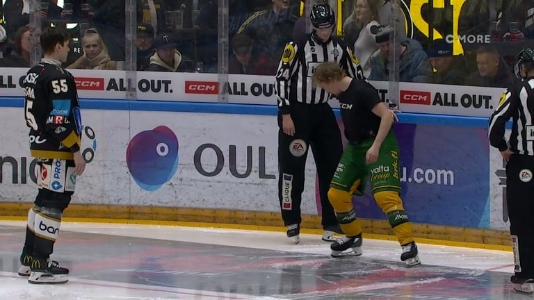 Tunnin odottelun jälkeen Kärppien ja Ilveksen kapteenit kävivät testaamassa Raksilan jäätä