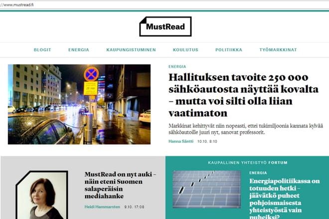 Uuden verkkomedian Mustread.fi:n sivusto aukesi tiistaiaamuna. KUVA: Ruutukaappaus, mustread.fi