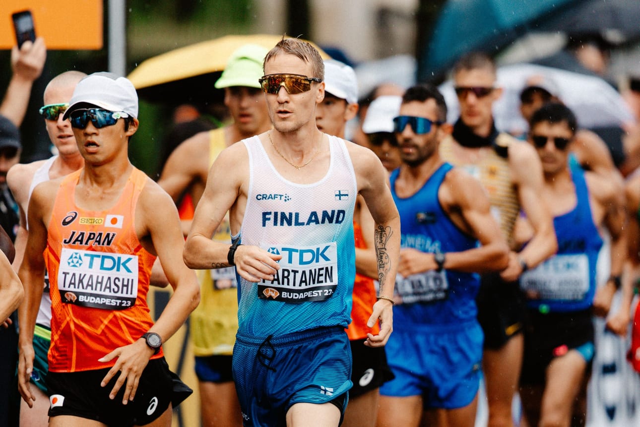 Veli-Matti "Aku" Partanen sijoittui miesten 20 kilometrin matkalla kuudenneksi uudella Suomen ennätyksellä. LEHTIKUVA / Jesse Väänänen