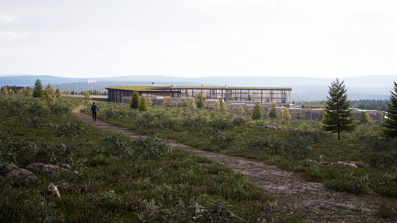 Havainnekuva Pallakselle suunnitellusta hotellilaajennuksesta. Laajennuksen toteuttaminen vaatii asemakaavan, jota Muonion kunnanhallitus käsittelee ensi maanantaina.