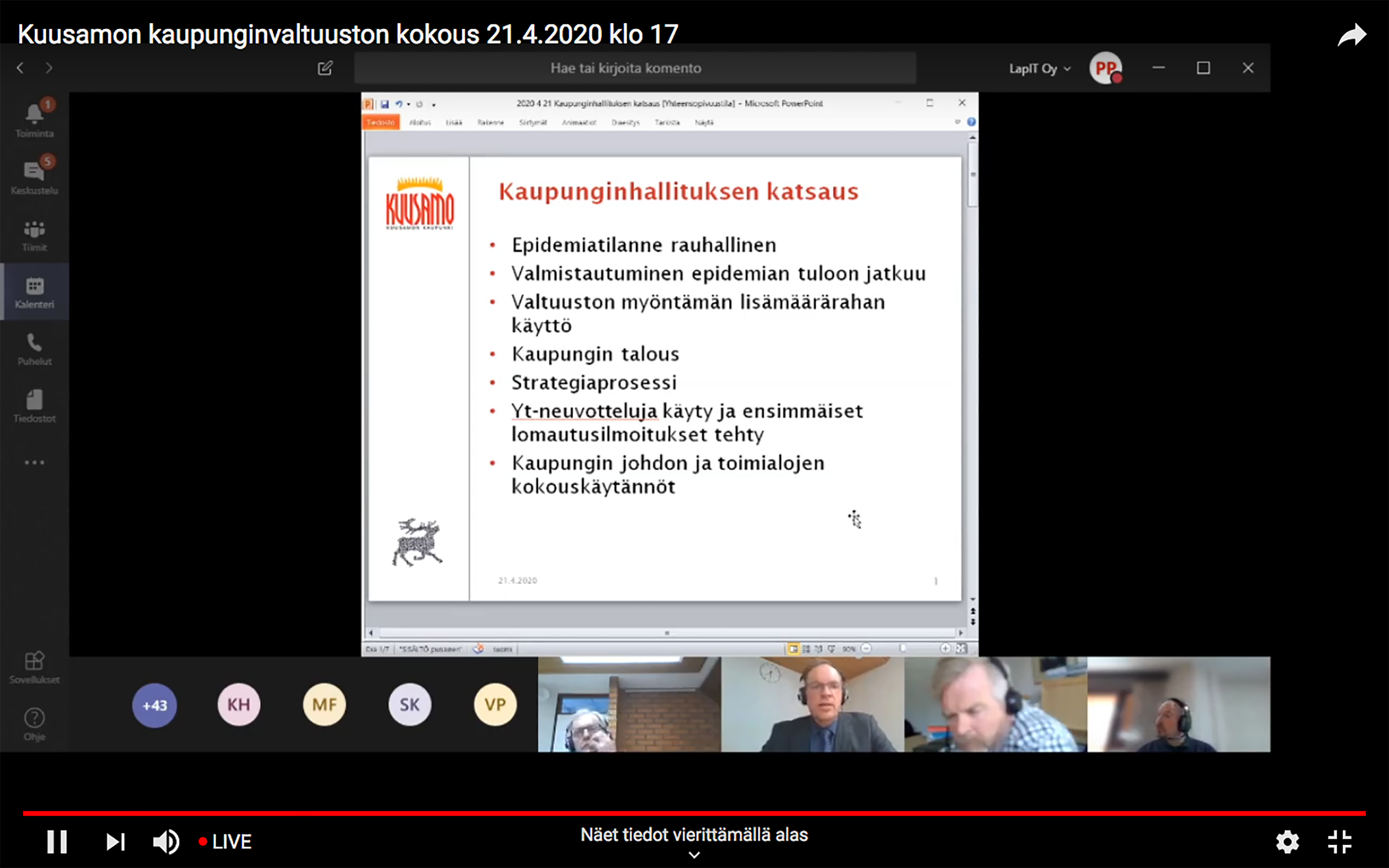 Kuusamon valtuuston ensimmäisessä etäkokouksessa nähtyä: Nilon uuden koulun piirustuksia, kaupunginjohtajan talouskatsaus ja keskustelua epidemiatilanteesta