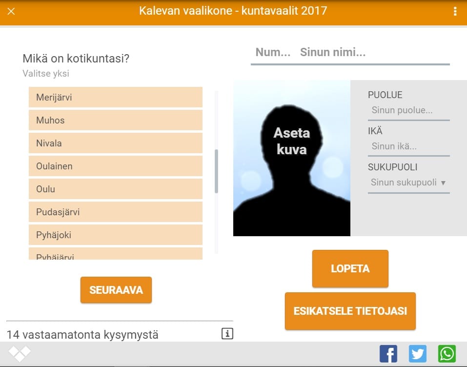 Kalevan kuntavaalikoneeseen pääsevät mukaan kaikki Pohjois-Pohjanmaan kunnissa ehdolla olevat henkilöt.