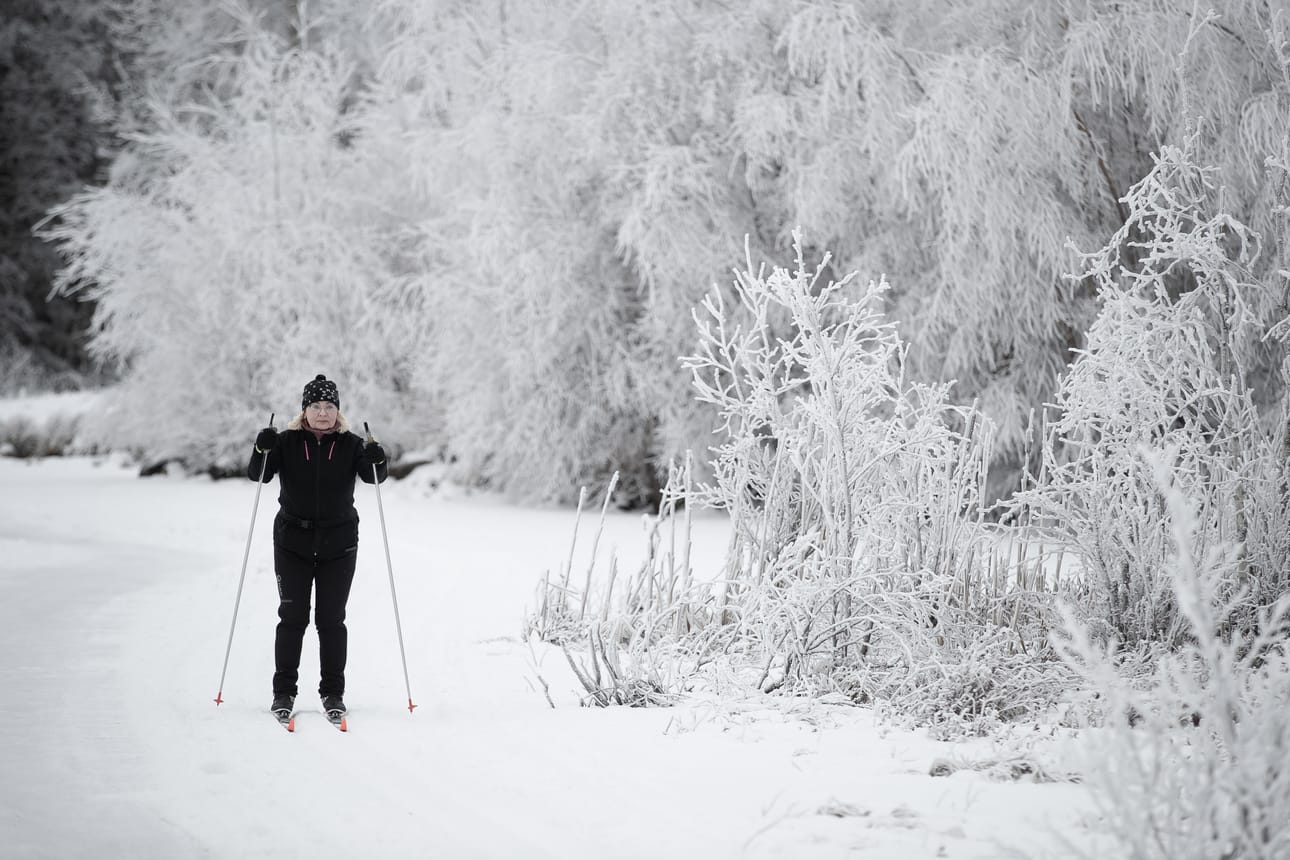 Tarja Vasankari kiittelee talkooporukkaa, joka tekee ladut joka talvi Haapajärven tekoaltaalle.